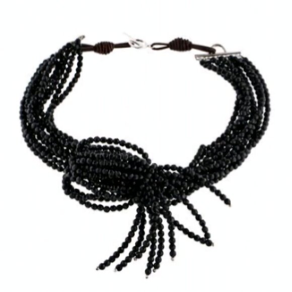 BRUNELLO CUCINELLI | Onyx & Leather Multistrand Necklace black - Picture 1 of 6